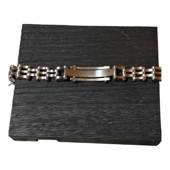 Stainless Steel Silver Link DAD Bracelet with CZ's 8.5" Long/  .5" Wide Bracelet - Picture 7 of 11